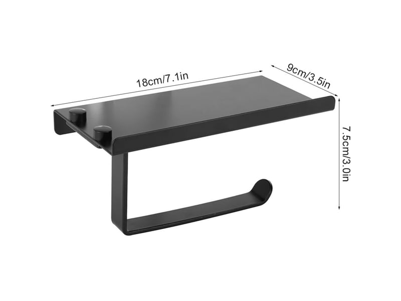  Porte-serviettes en papier noir pour salle de bains – support aluminium avec porte-téléphone intégré, fixation murale pour wc et toilettes  - Conforama C