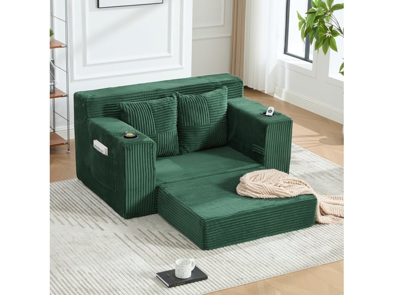  Canapé-lit 2 places 133x87x64 cm avec 2 coussins vert émeraude sans matelas  - Conforama B