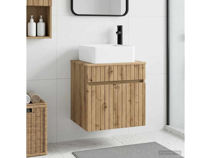  Meuble de lavabo mural, rangement salle de bain chêne artisanal 49x41x63 cm shl3302  - Conforama B