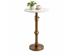 Table d'appoint ovale 30 x 25 cm en métal et céramique en pierre frittée réglable en hauteur blanche chicfurn