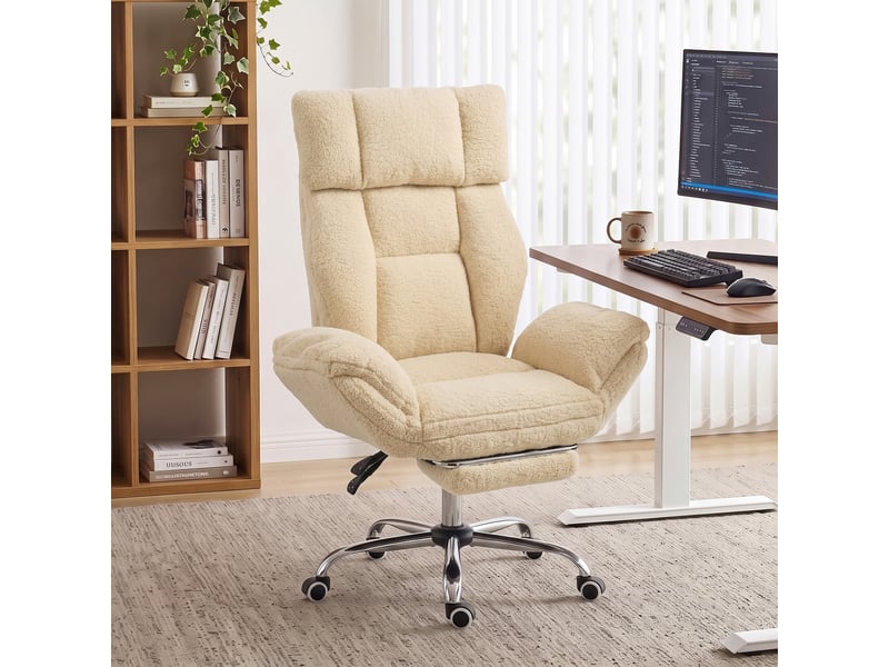  Chaise bureau design bouclette grand confort crème  - Conforama B