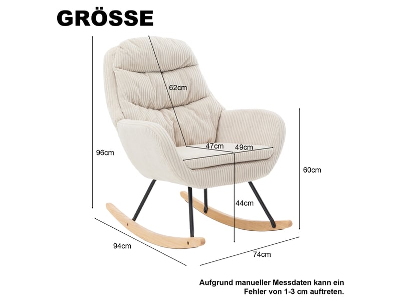  Fauteuil à bascule 96 cm structure en métal, revêtement en velours côtelé beige  - Conforama C
