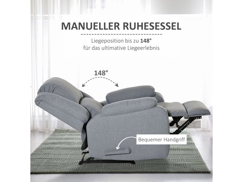  Fauteuil relax inclinable gris clair, repose-pieds intégré, dossier à 148°, fauteuil de télévision avec poche latérale  - Conforama B