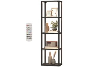 Lampadaire led rgb,45x29x157 cm,meulva,3 étagères en verre et télécommande,bois,noir