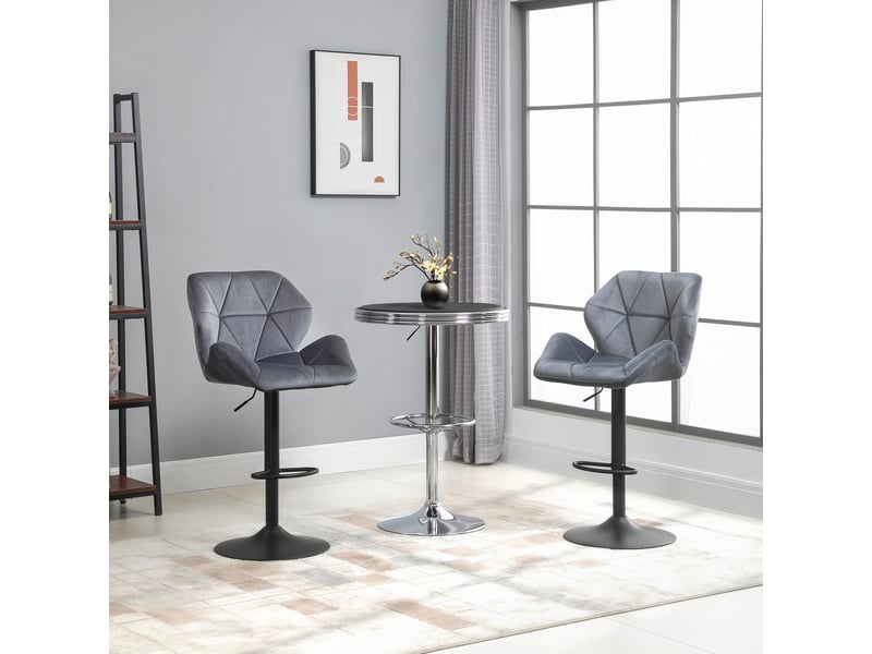  Ensemble de 2 tabourets de bar rembourrés avec structure en métal, dossier, revêtement aspect velours, hauteur réglable, pivotants à 360°.  - Conforama D