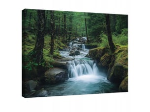 Tableau décoration murale impression sur toile cascade forêt vert - 120x80 cm - tableau décoration murale chambre et salon