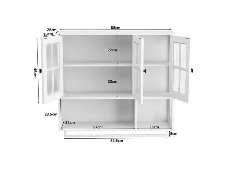  Armoire murale 88x26x82,5 cm, moderne, rangements ouverts et fermés, meuble salle de bain, en mdf, métal, blanc  - Conforama C