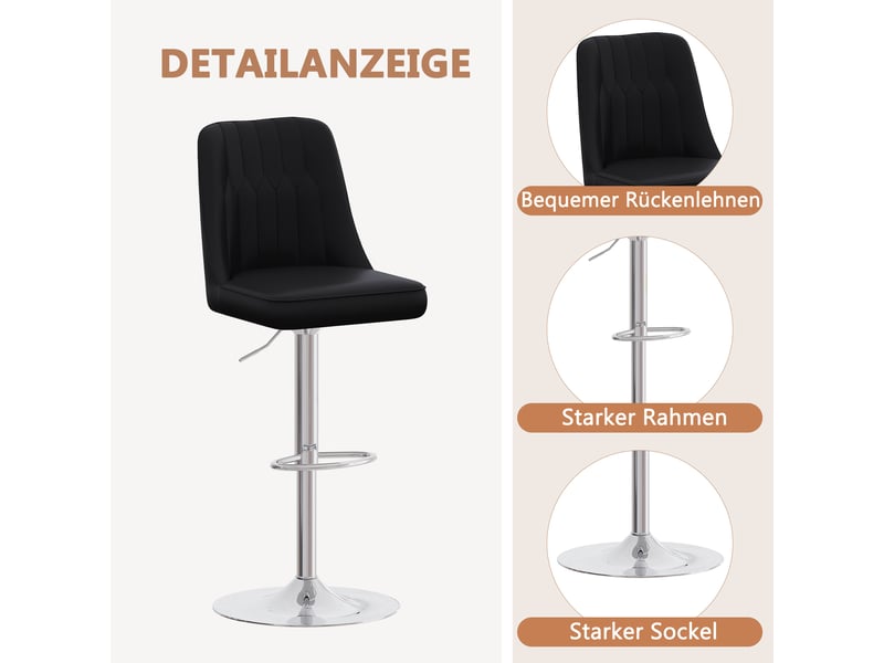  Lot de 2 tabourets de bar réglables,63-85 cm,pivotants 360°,cuir pu,noir  - Conforama E