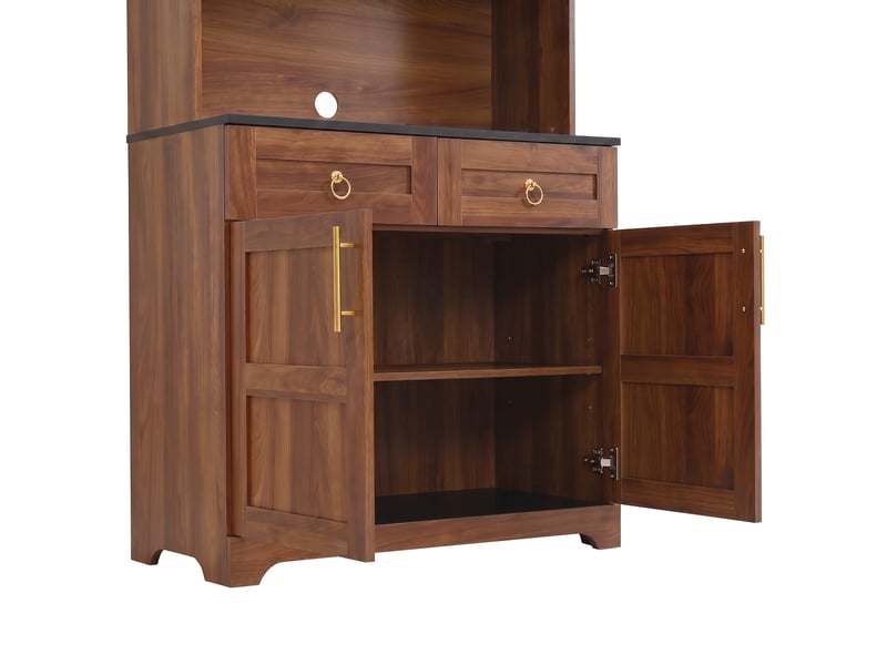 Buffet haut avec vitrine, niche ouverte, 2 tiroirs et 2 portes, led dimmable via application, prise et usb evarich - Conforama D