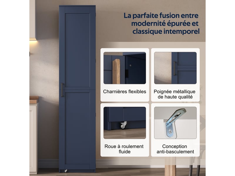  Colonne de cuisine avec étagères réglables et rangements de porte pour cuisine, en mdf, 40×40×183 cm, bleu  - Conforama E