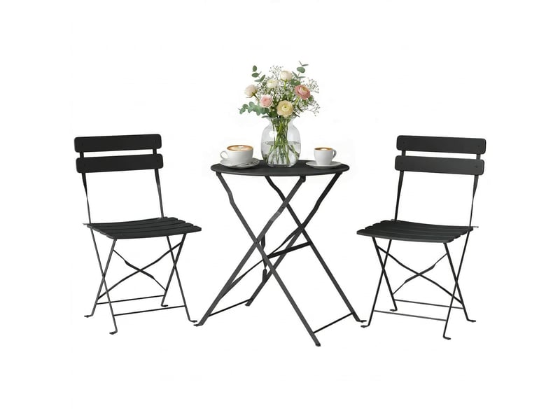  Ensemble bistrot de jardin 3 pièces table et 2 chaises pliantes métal noir  - Conforama A