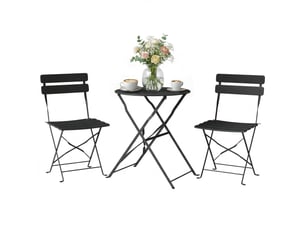 Ensemble bistrot de jardin 3 pièces table et 2 chaises pliantes métal noir