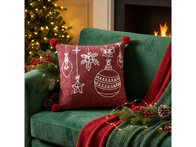  Coussin décoratif brodé déhoussable sylwen - rouge  - Conforama B