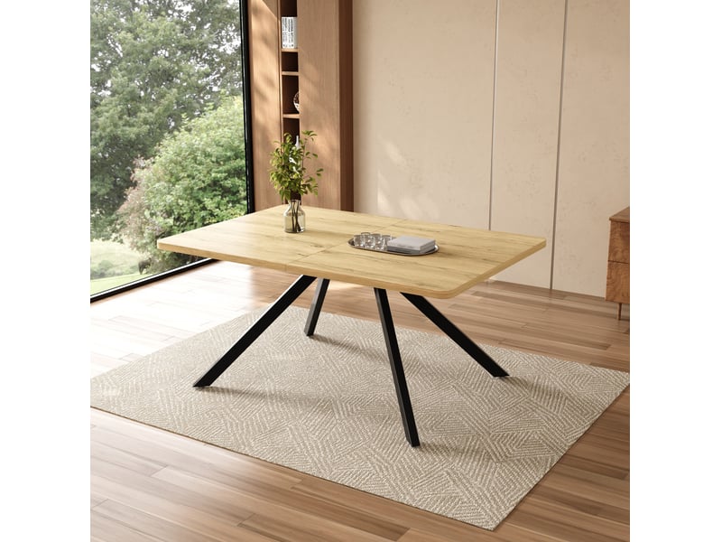  Table à manger extensible 160200240x90x74,5 cm pieds en métal, mdf, couleur bois clair et noir, design simple  - Conforama D