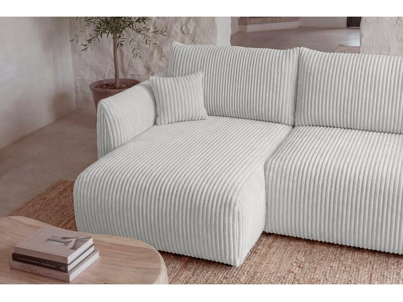  Elio - canapé d'angle convertible gros velours côtelé 4 places blanc  - Conforama E
