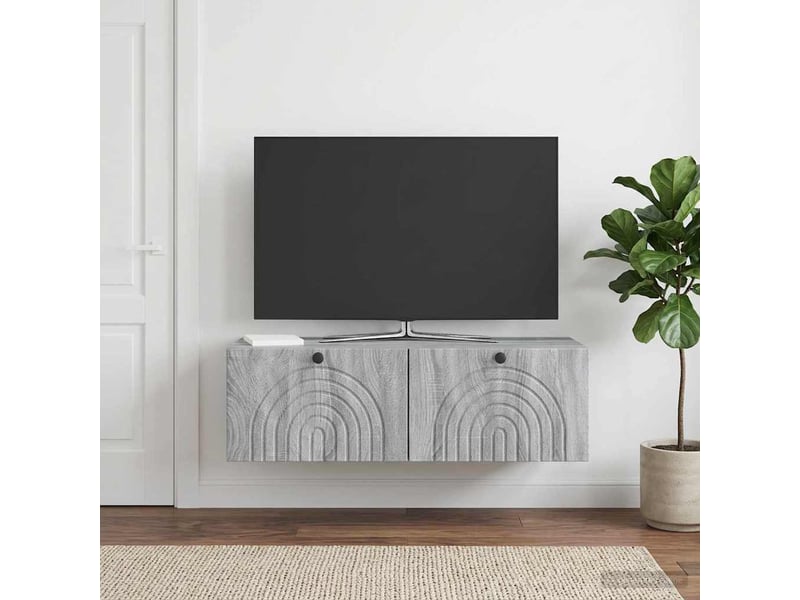  Meuble tv - banc tv - meuble de rangement mural sonoma gris 99 x 41 x 30 cm bois d'ingénierie  - Conforama D
