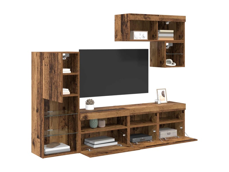  Meubles tv - banc tv - meuble de rangement muraux 6 pcs bois ancien bois d'ingénierie  - Conforama C