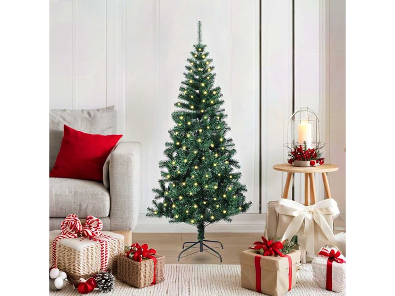 Sapin de noël artificiel, arbre de noël pré-éclairé vert 120 cm pvc et métal shl2662 - Conforama B