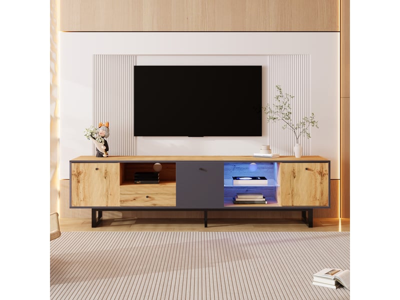  Meuble tv - 190cm - éclairage led - 3 compartiments - style industriel - boisgris  - Conforama W