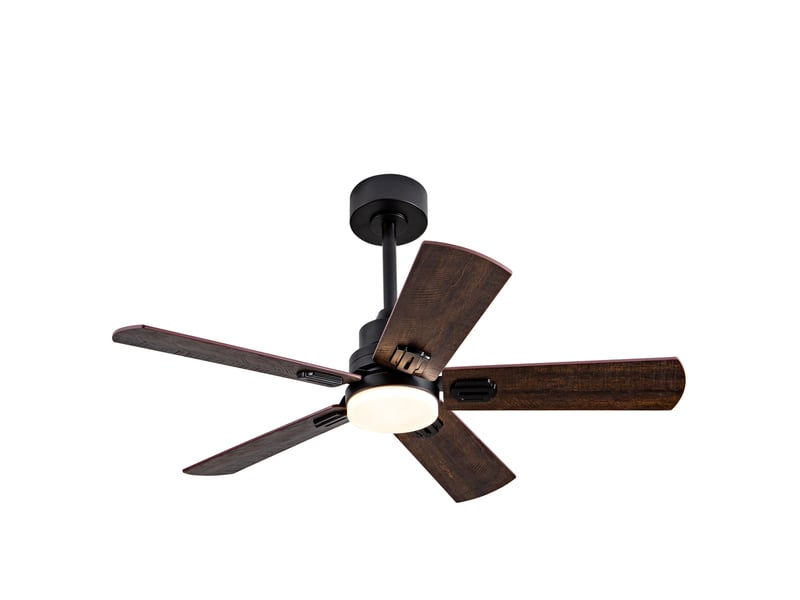 Ventilateur de plafond led 42 pouces – noir et noyer foncé – 5 pales réversibles, télécommande et minuterie - Conforama D