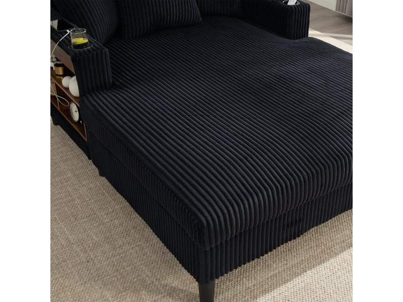  Canapé convertible en velours côtelé noir avec led, port usb et coffre de rangement intégré 129x170 cm  - Conforama R