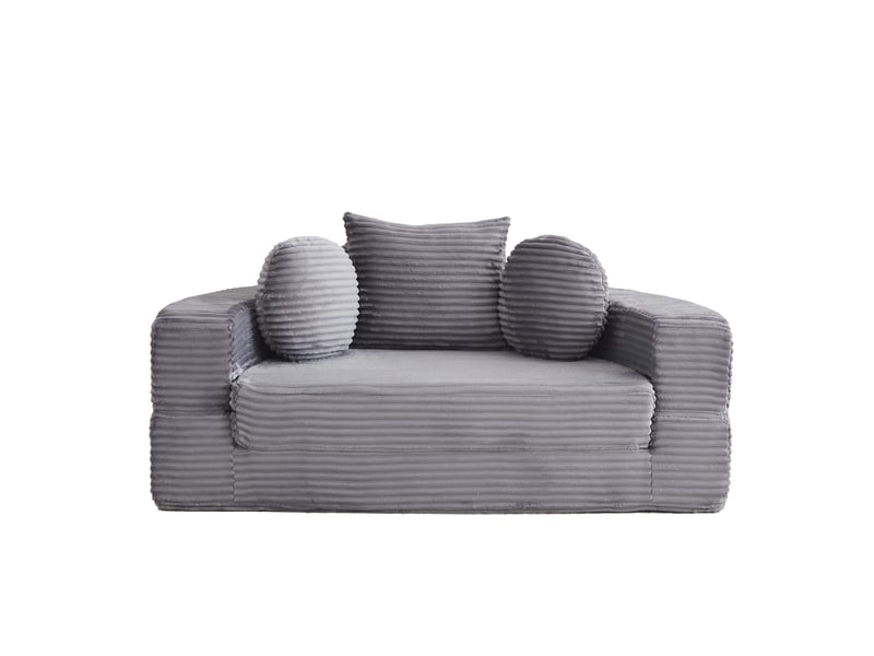 Canapé droit 4-en-1 compact, demi-lune ou lit rond, 2 coussins ronds + 1 carré, gris - Conforama A