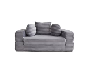 Canapé droit 4-en-1 compact, demi-lune ou lit rond, 2 coussins ronds + 1 carré, gris
