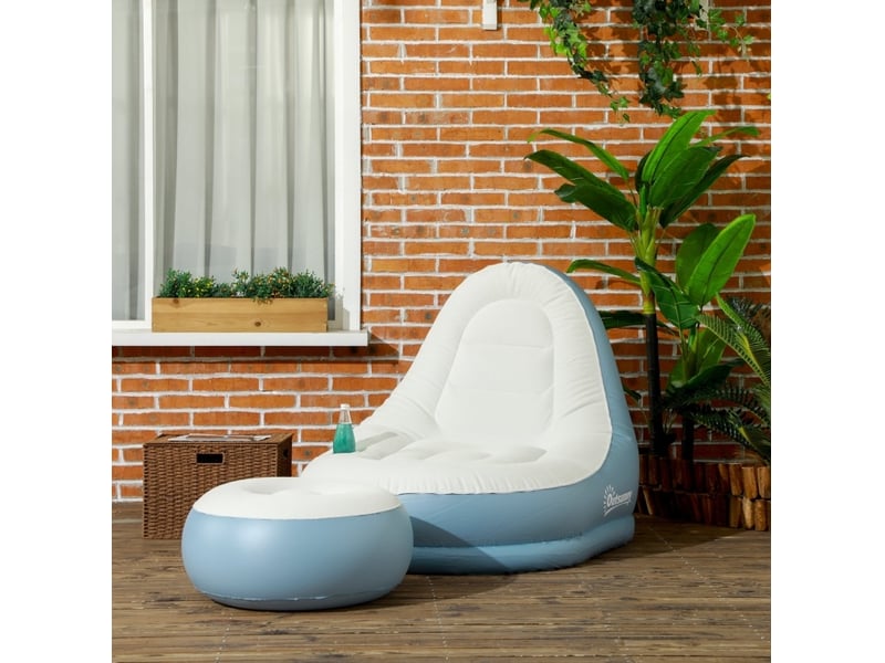  Canapé gonflable 125x100x87 cm avec repose-pieds et porte-gobelet plastique blanc  - Conforama B