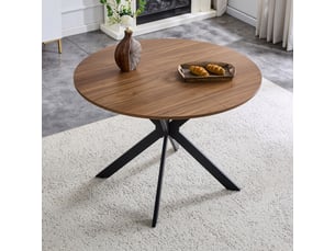 Table à manger extensible 107-137x107x76cm moderne, plateau mdf effet noyer, piètement tripode métal, design élégant, panneaux de bois, noyer et noir