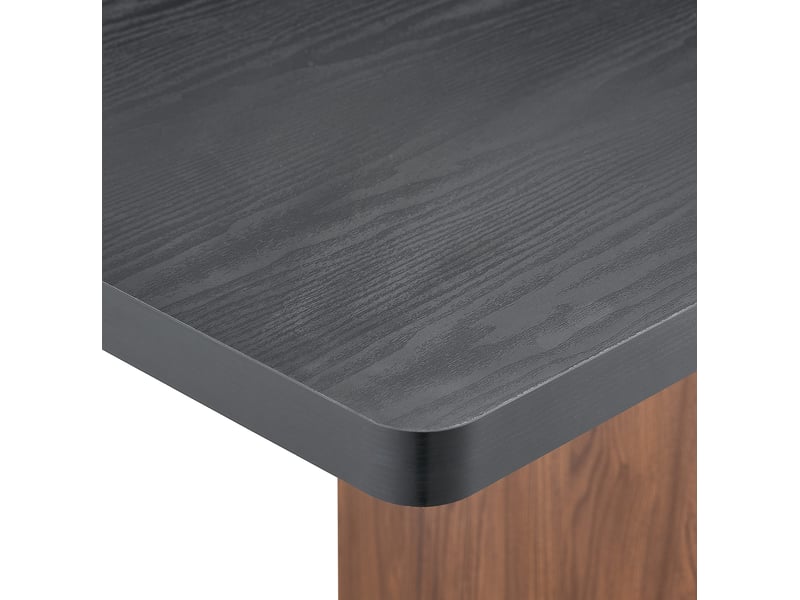Table à manger extensible noire avec rangement, finition effet bois et piètement couleur noyer, 130-160 cm - Conforama E