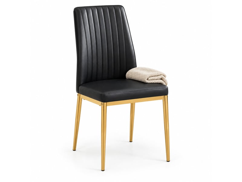  Set de 4 chaises 43x42,5x92,5 cm de salle à manger en cuir pu noir avec pieds métalliques dorés, dossier adapté  - Conforama A