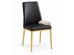 Set de 4 chaises 43x42,5x92,5 cm de salle à manger en cuir pu noir avec pieds métalliques dorés, dossier adapté