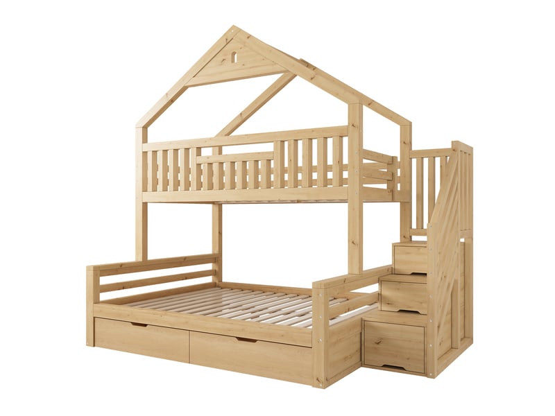  Lit superposé avec escalier et tiroirs, lits 90x200 et 140x200 cm  - Conforama D