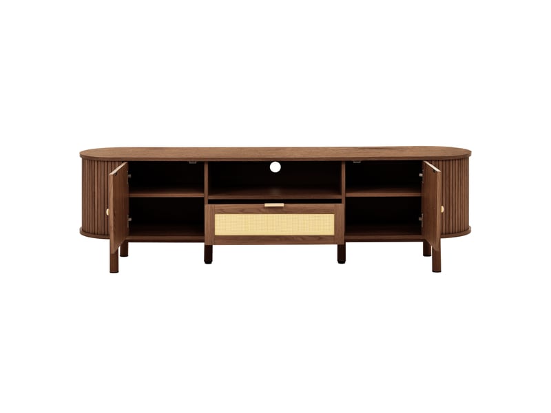  Meuble tv moderne 175 cm couleur noyer avec tiroirs et portes arrondies  - Conforama W