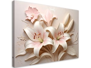 Tableau moderne, lys blancs et roses en relief 3d 30x20