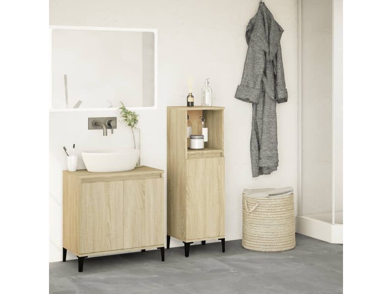  Meuble salle de bain rangement, commode chêne sonoma 30x30x100 cm shl7030  - Conforama C