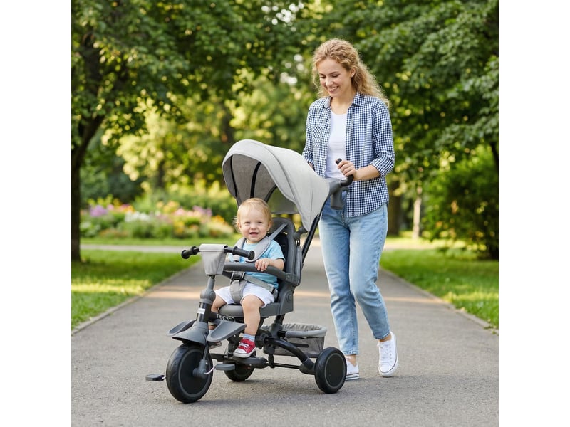  Tricycle bébé évolutif 6 en 1, tricycle enfant pliable avec poignée parentale réglable, siège pivotant 360°, gris  - Conforama B