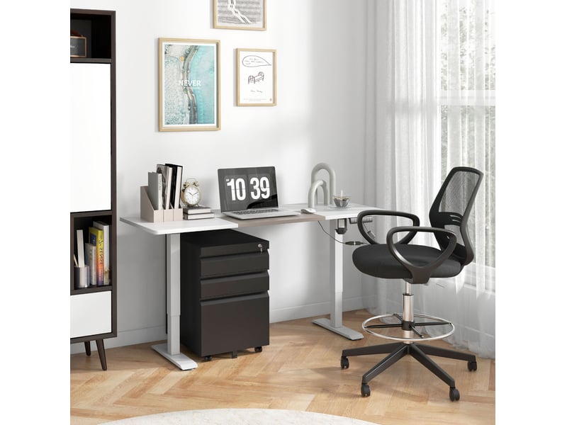  Caisson de bureau à roulettes 39 x 48 x 60 cm noir en acier, 3 tiroirs verrouillables pour dossiers  - Conforama B