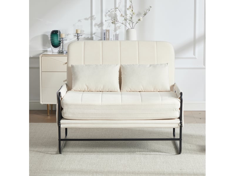 Canapé convertible 2 places 104x85x92 cm avec poches latérales en chenille beige - Conforama B