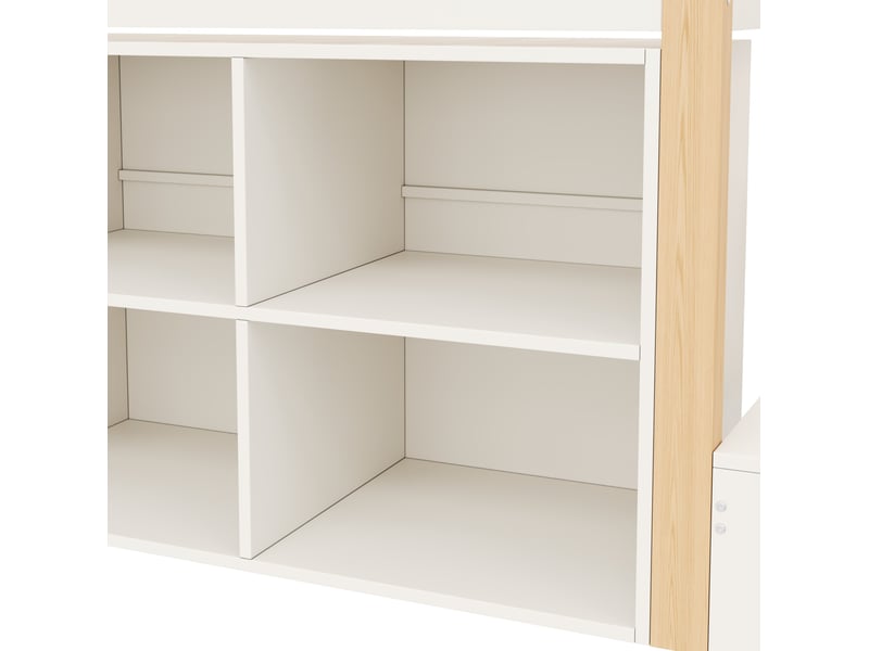 Lit mezzanine 90x200 cm, tiroirs et escalier, led et ports usb et type-c, en bois, naturel et blanc, sans matelas - Conforama E