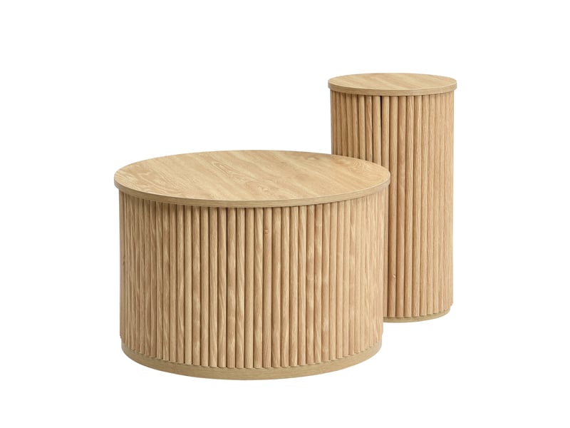  Ensemble de 2 tables basses rondes en bois naturel, une grande et une petite, multifonctionnelles  - Conforama D