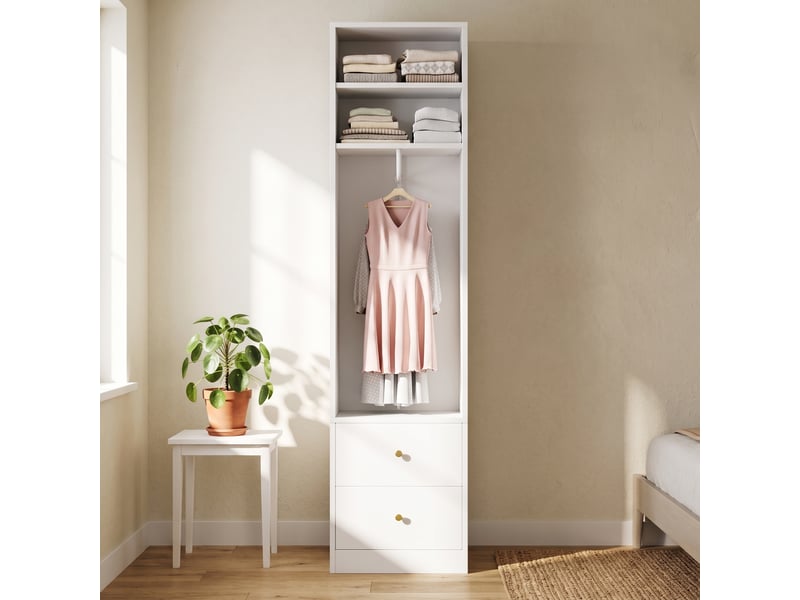 Armoire étroite 50 x 30 x 200 cm, 1 tringle à vêtements, 2 tiroirs, 1 compartiment de rangement, blanc Bliss Lite - Conforama D