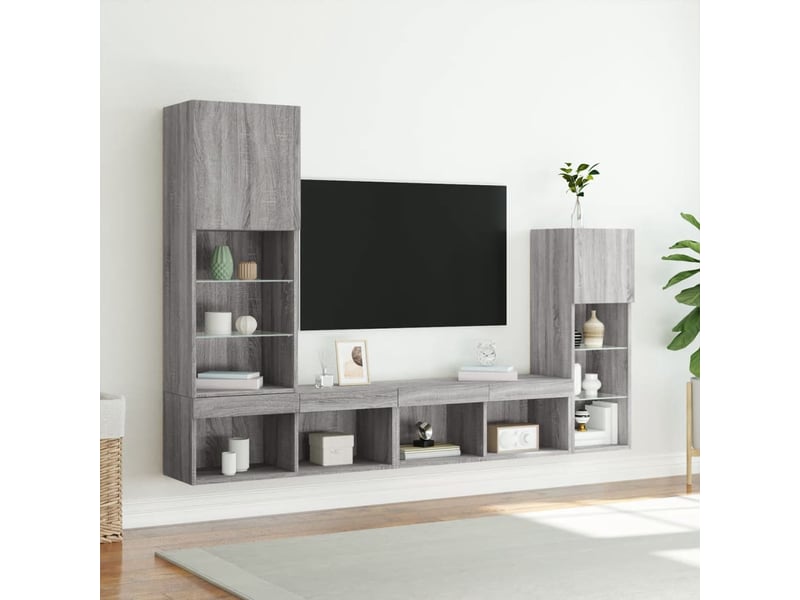  Unités murales tv avec led 4 pcs gris sonoma bois d'ingénierie shl89632  - Conforama D