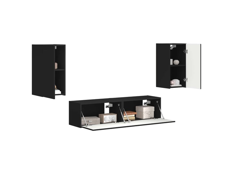  Ensemble meuble tv - banc tv - meuble de rangement 4 pcs noir bois d'ingénierie  - Conforama C