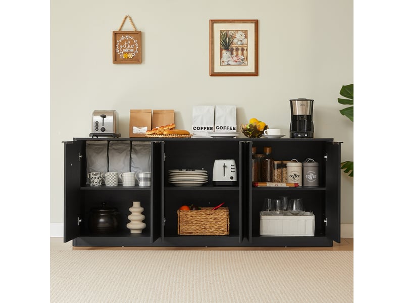  Buffet ulevr 170 cm à 6 portes avec rangement, mdf noir, panneau ondulé, utilisable comme meuble tv  - Conforama D