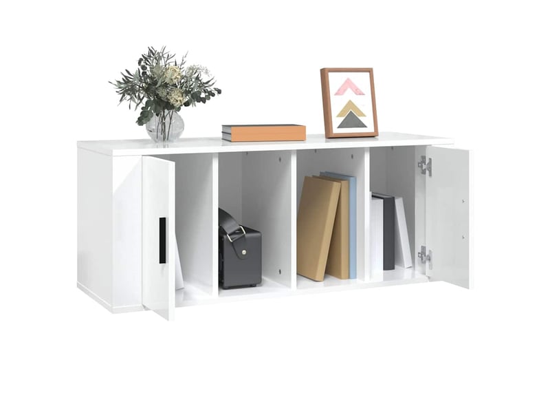  Meuble tv - banc tv - meuble de rangement blanc brillant 100x35x40 cm bois d'ingénierie  - Conforama D