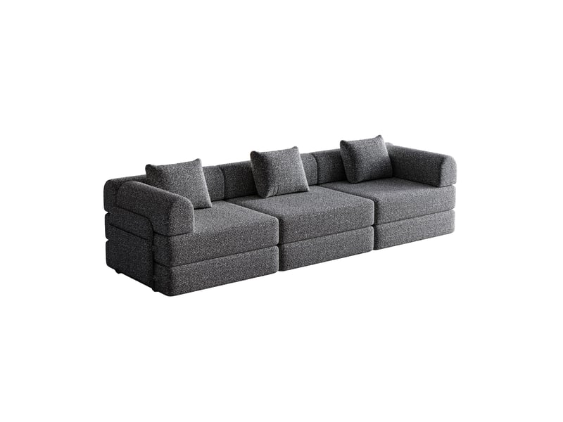  Canapé convertible 3 places - 274x91x70cm - chauffeuse lit chenille, poches rangement, cadre acier - gris foncé  - Conforama A