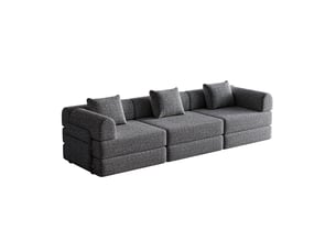 Canapé convertible 3 places - 274x91x70cm - chauffeuse lit chenille, poches rangement, cadre acier - gris foncé