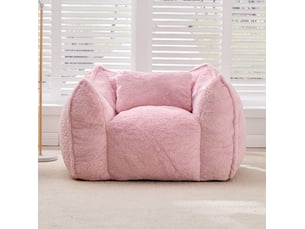 Fauteuil pouf géant 123x97x73 cm – rose – tissu peluche, coussin inclus et mousse haute densité