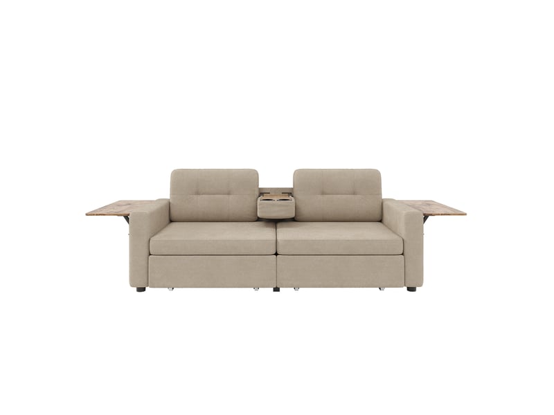  Canapé 2 places chenille avec tiroirs et tablettes réglables 178x71x57.5 cm kaki  - Conforama E
